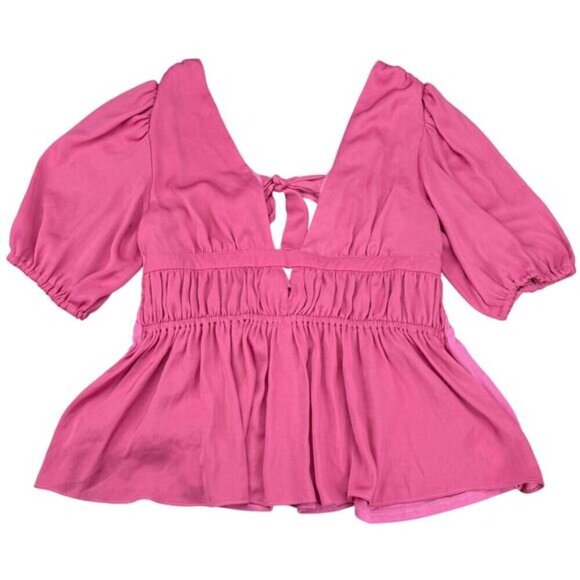 NWT DOLAN Anthropologie Cut-Out V-Neck Peplum Top Sz Small Pink - Picture 4 of 7